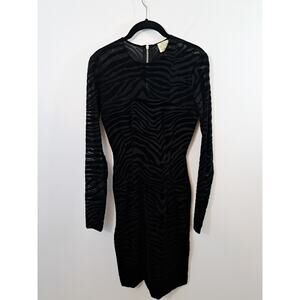 Torn By Ronny Kobo Women's Black Velvet Animal Print Long Sleeve Bodycon Small